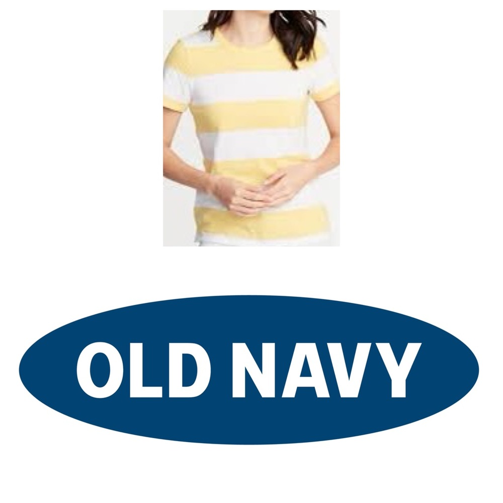 Yellow & White block striped Everywear tee NWOT